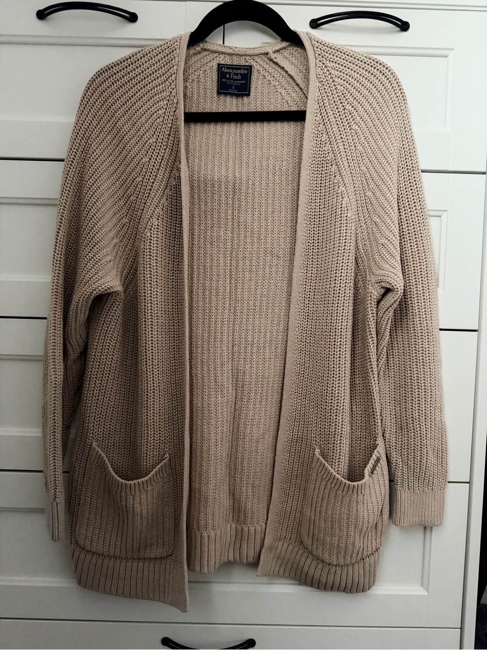 Abercrombie & Fitch Beige Open-Front Knit Cardigan